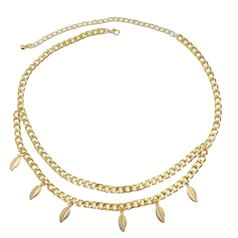 Fringe Double Layer Waist Chain Leaf Pendant Metal Belly Chain