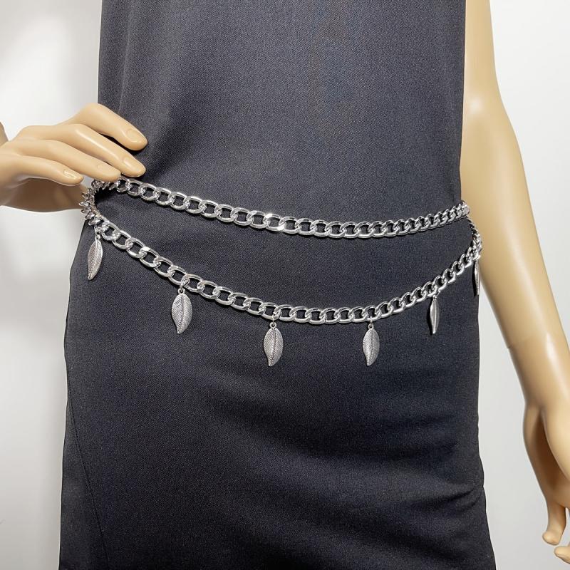Fringe Double Layer Waist Chain Leaf Pendant Metal Belly Chain
