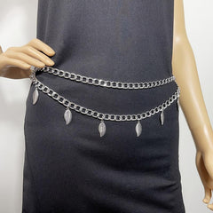 Fringe Double Layer Waist Chain Leaf Pendant Metal Belly Chain