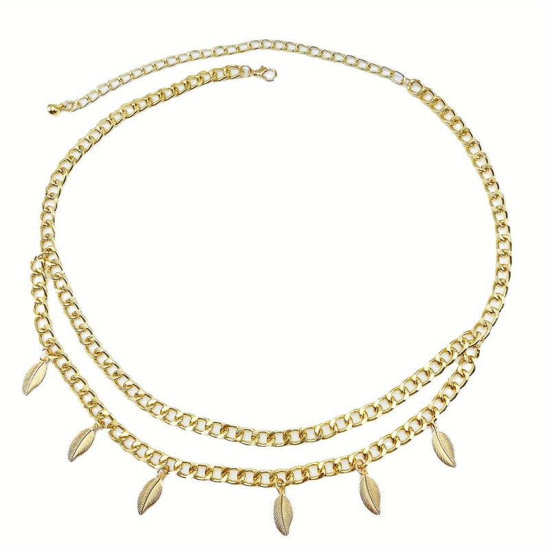Fringe Double Layer Waist Chain Leaf Pendant Metal Belly Chain