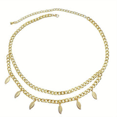 Fringe Double Layer Waist Chain Leaf Pendant Metal Belly Chain