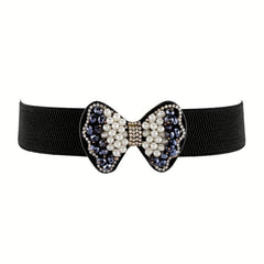 Faux Pearl Bow Buckle Elastic Belt Decorative Girdle