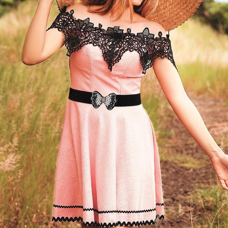 Faux Pearl Bow Buckle Elastic Belt Decorative Girdle