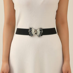 Faux Pearl Bow Buckle Elastic Belt Decorative Girdle