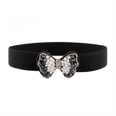 Faux Pearl Bow Buckle Elastic Belt Decorative Girdle