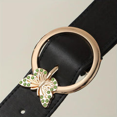 Butterfly Buckle Rhinestone PU Belt for Women
