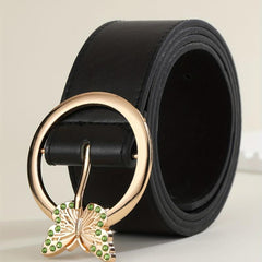 Butterfly Buckle Rhinestone PU Belt for Women