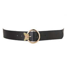 Butterfly Buckle Rhinestone PU Belt for Women