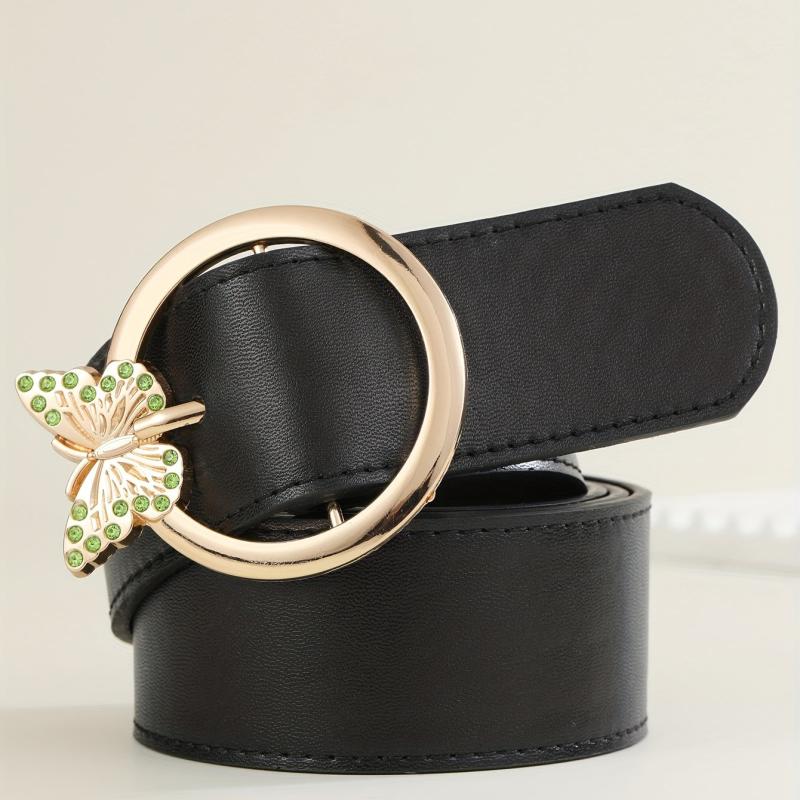 Butterfly Buckle Rhinestone PU Belt for Women