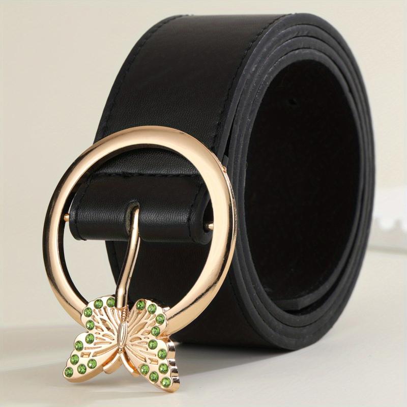 Butterfly Buckle Rhinestone PU Belt for Women