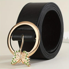 Butterfly Buckle Rhinestone PU Belt for Women