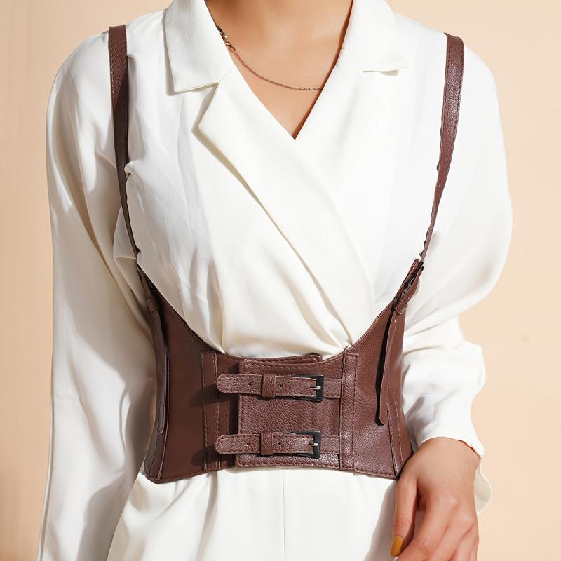 Y2K PU Leather Waist Belt Punk Corset Gothic Body Belt