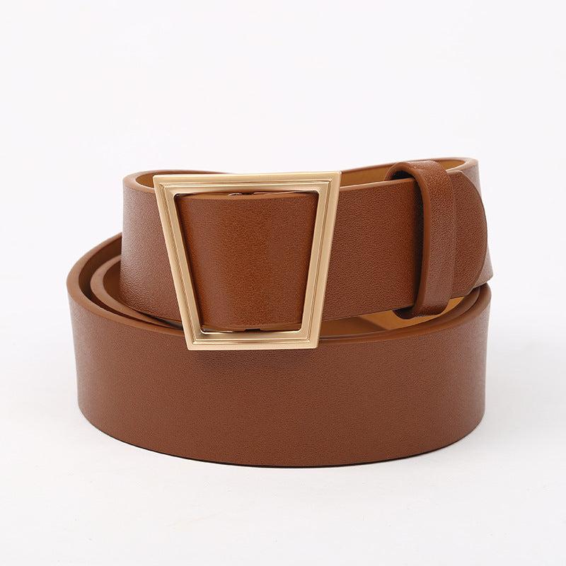 Stylish Geometric Metal Buckle Belt Solid PU Leather Waistband for Women