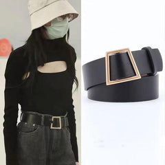 Stylish Geometric Metal Buckle Belt Solid PU Leather Waistband for Women