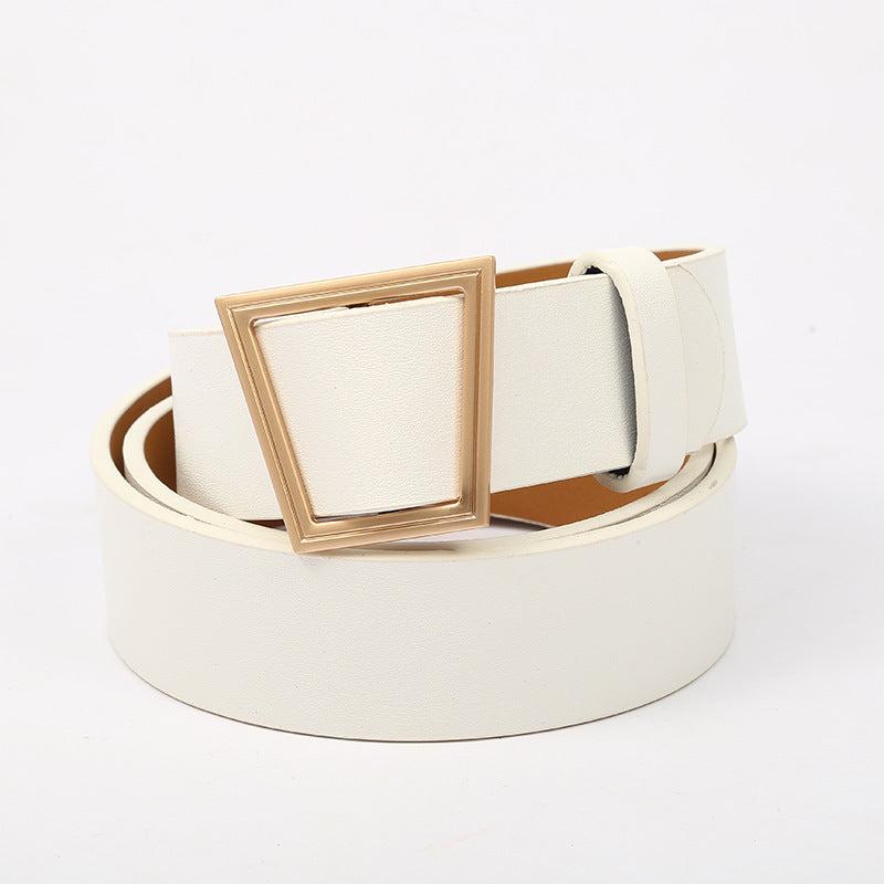 Stylish Geometric Metal Buckle Belt Solid PU Leather Waistband for Women