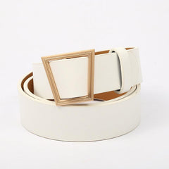 Stylish Geometric Metal Buckle Belt Solid PU Leather Waistband for Women