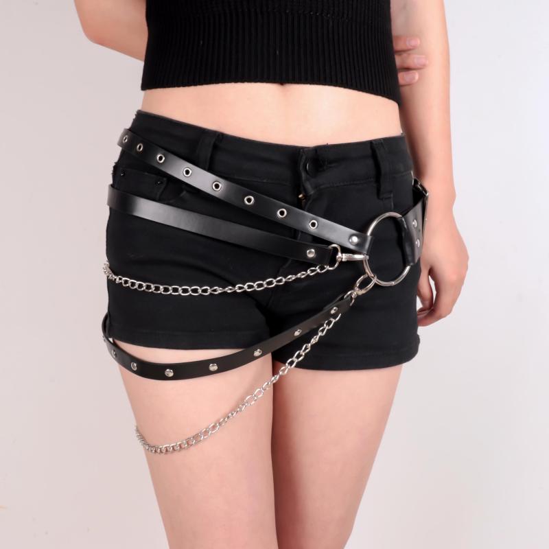 Punk PU Leather Waist Chain Belt for Women