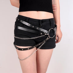 Punk PU Leather Waist Chain Belt for Women