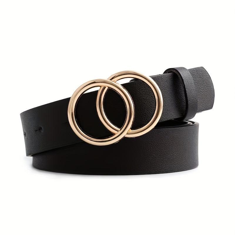 Double Ring Buckle Belt Casual Jeans Pants Unisex PU Leather Belt