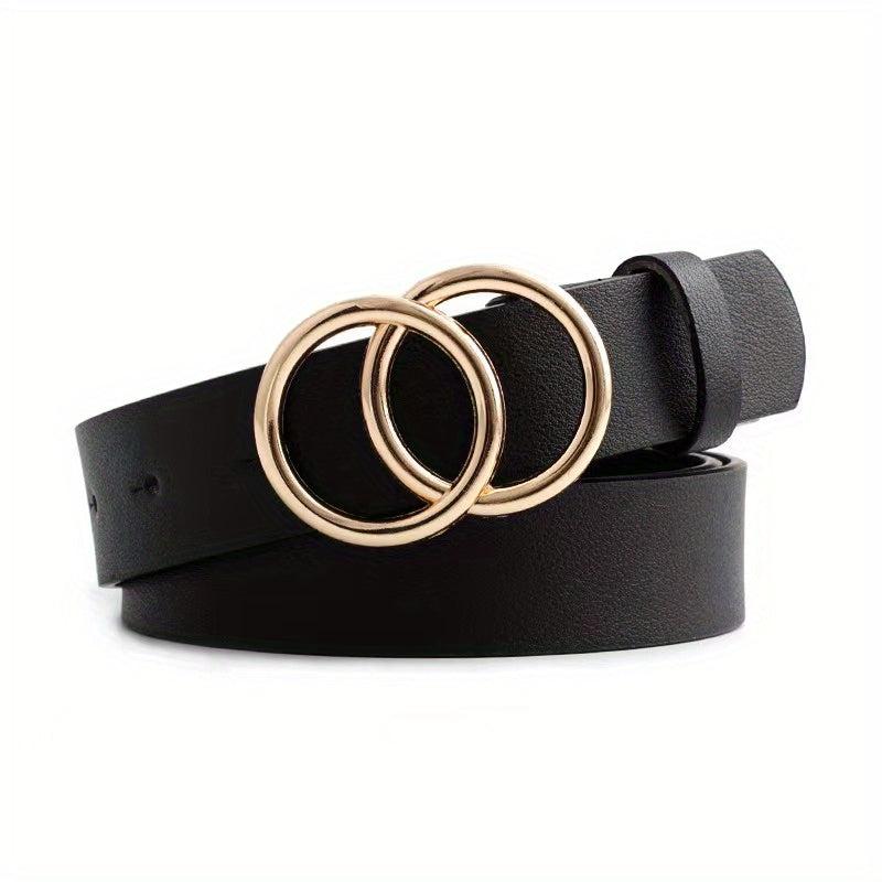 Double Ring Buckle Belt Casual Jeans Pants Unisex PU Leather Belt