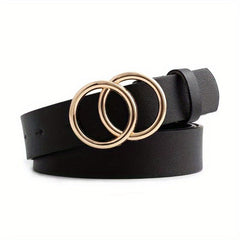 Double Ring Buckle Belt Casual Jeans Pants Unisex PU Leather Belt