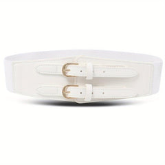 Women's Double Buckle Cinch Belt Wide Corset Elastic Waistband