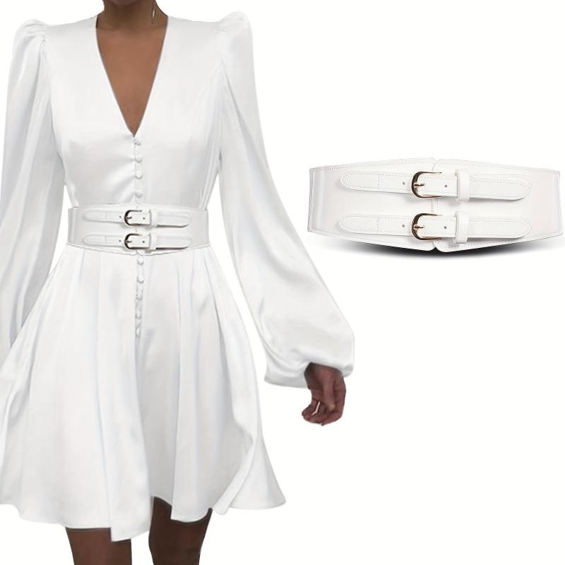 Women's Double Buckle Cinch Belt Wide Corset Elastic Waistband