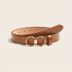 Double Round Buckle Casual Belt Solid PU Leather Waist Belts