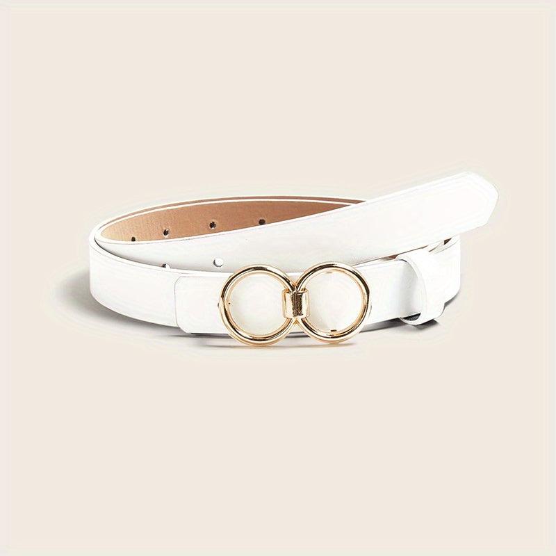 Double Round Buckle Casual Belt Solid PU Leather Waist Belts