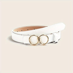 Double Round Buckle Casual Belt Solid PU Leather Waist Belts