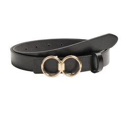 Double Round Buckle Casual Belt Solid PU Leather Waist Belts