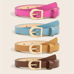 Golden Buckle Belt Classic Solid PU Belt Vintage Jeans Pants Belt