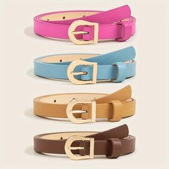 Golden Buckle Belt Classic Solid PU Belt Vintage Jeans Pants Belt