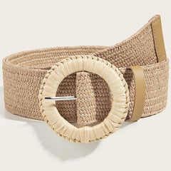 Boho Straw Woven Elastic Waist Belts Women's Braided Skinny Dress Pants Jeans