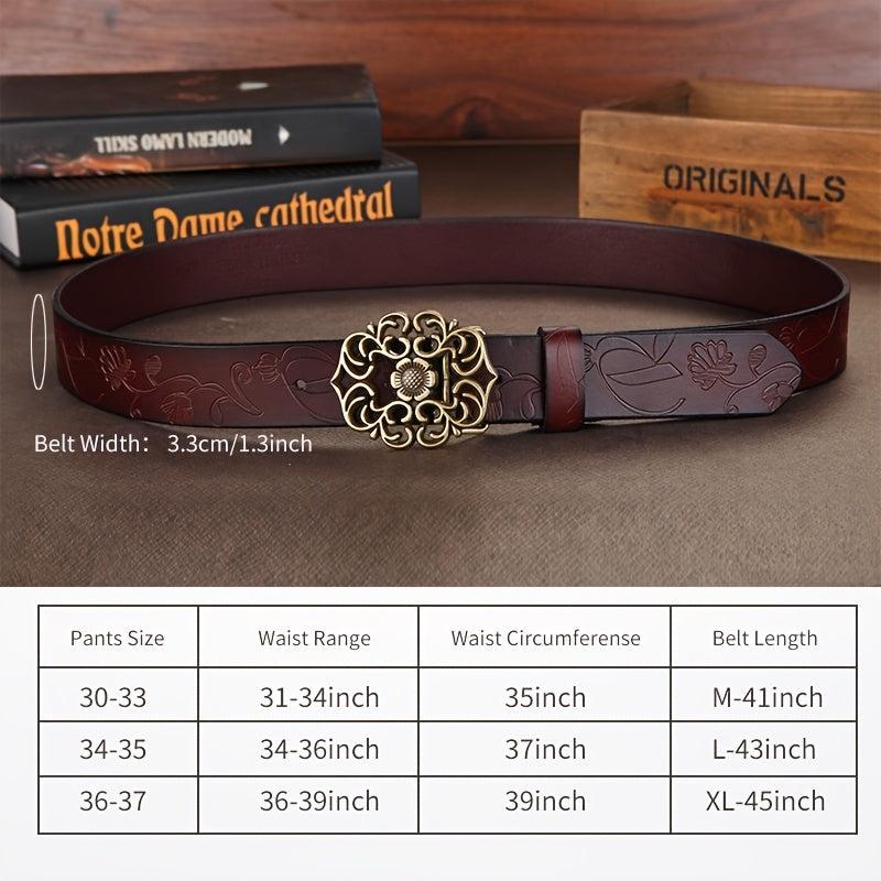Vintage Flower Hollow Buckle Wide Leather Belt