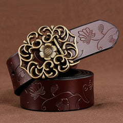 Vintage Flower Hollow Buckle Wide Leather Belt