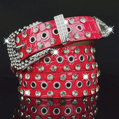 Wide Belt Rhinestone Inlaid Pin Buckle Perforation Belt