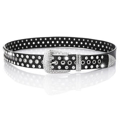 Wide Belt Rhinestone Inlaid Pin Buckle Perforation Belt