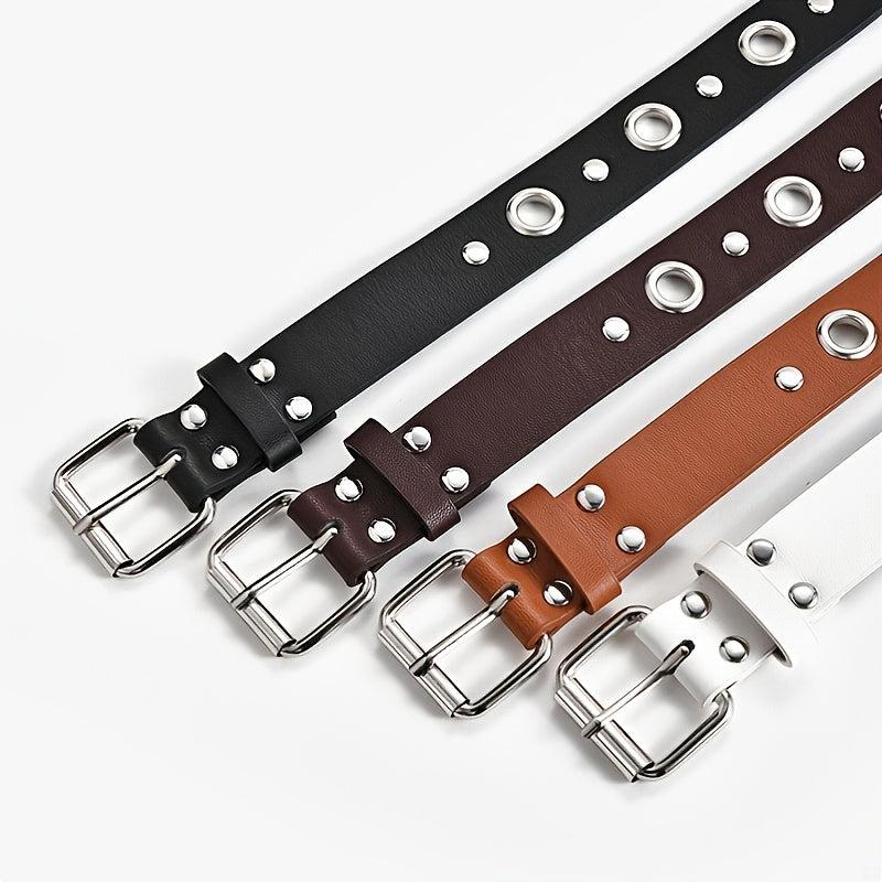 Women Double Grommet Leather Casual Jean Belt