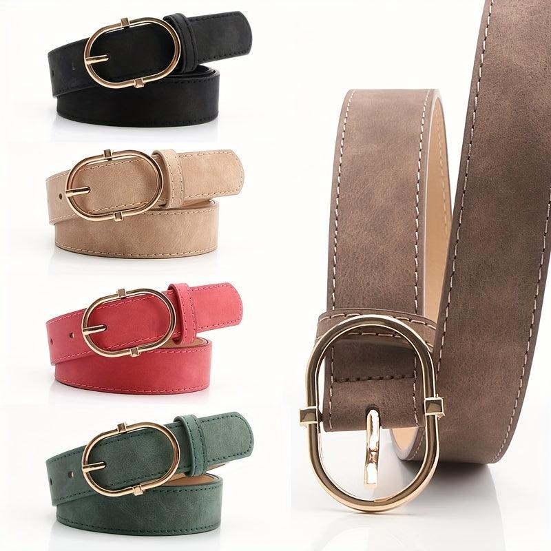Vintage PU Leather Belt w/ Oval Pin Buckle