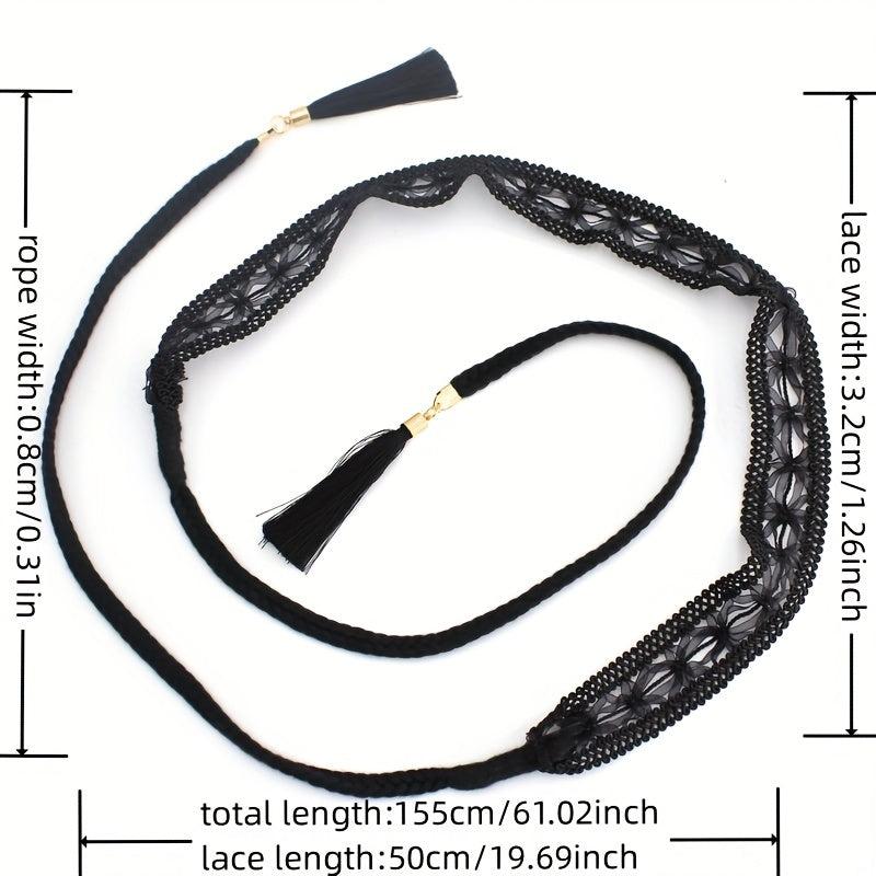 Boho Tassel Sash Belt Vintage Braided Lace Waistband