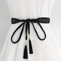 Boho Tassel Sash Belt Vintage Braided Lace Waistband