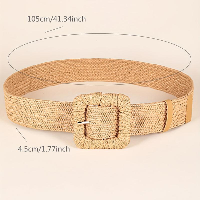Bohemian Woven Belt Square Buckle Elastic Waist Belt