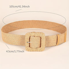 Bohemian Woven Belt Square Buckle Elastic Waist Belt