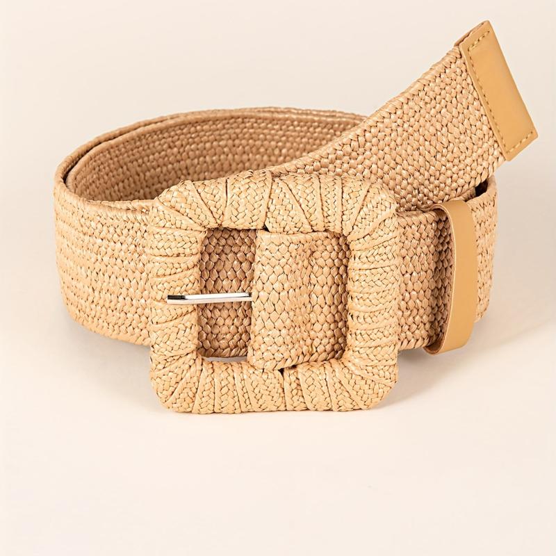 Bohemian Woven Belt Square Buckle Elastic Waist Belt