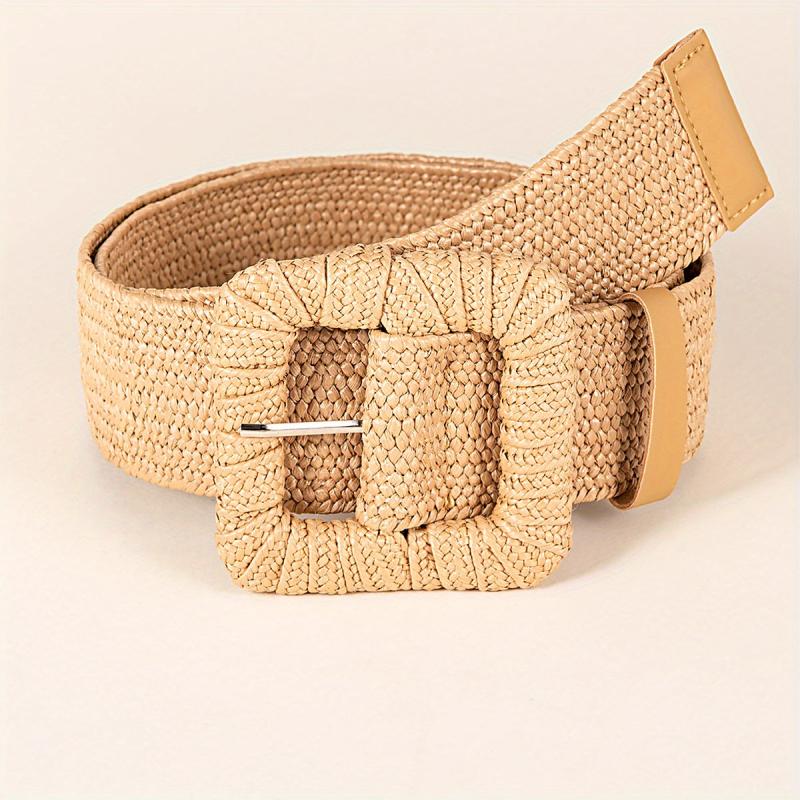 Bohemian Woven Belt Square Buckle Elastic Waist Belt