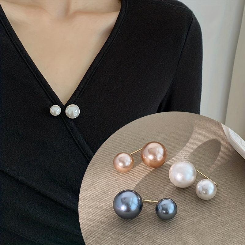 Faux Pearl Brooch Collar Pin Set for Women