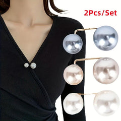 Faux Pearl Brooch Collar Pin Set for Women