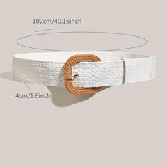 Casual Straw Belt Square Buckle Elastic Waistband Women Dress Girdle Boho Belt