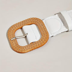 Casual Straw Belt Square Buckle Elastic Waistband Women Dress Girdle Boho Belt